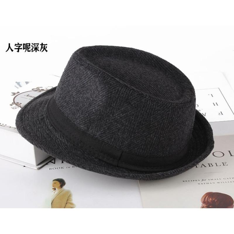 Autumn and winter men's top hat, Frannie plaid fabric warm middle-aged and elderly jazz hat casual top hat men's hat