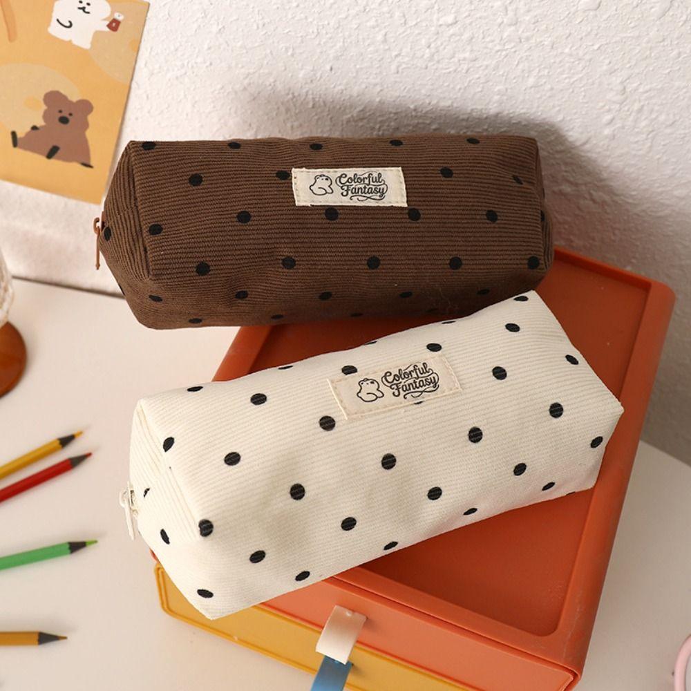Polka Dot Design Pen Bag Large Capacity Pen Pouch Portable Stationery Bag School Office