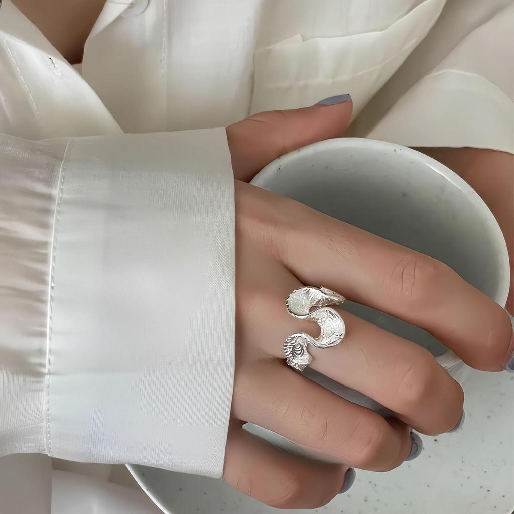 925 Sterling Silver Retro Brushed Open Finger Ring - Women's High-End Niche Light Luxury, Trendy and Non-Fading.