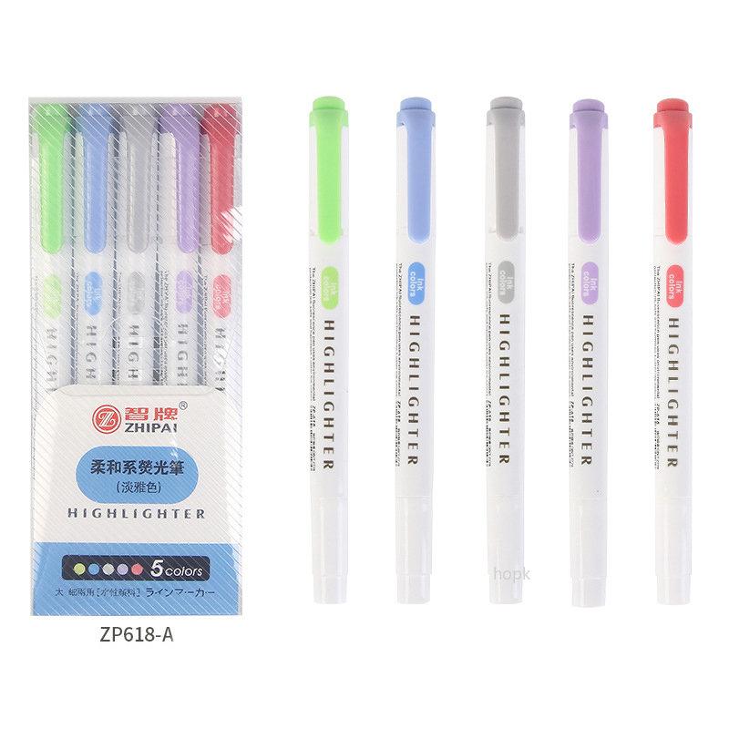 6/5Colors/box Double Headed Highlighter Pen Collection Fluorescent Markers Highlighters Pens Art Marker Japanese Charming Kawaii Stationery