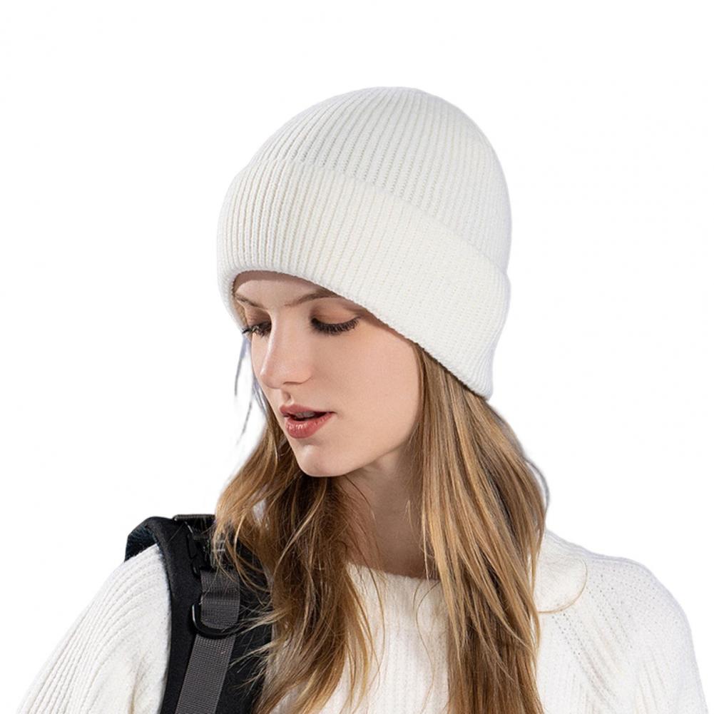 Winter Unisex Hat Knitted Thick Stretchy Piled Hat Solid Color Ear Warm Daily Wear Cap Outdoor Skiing Skating Headwea