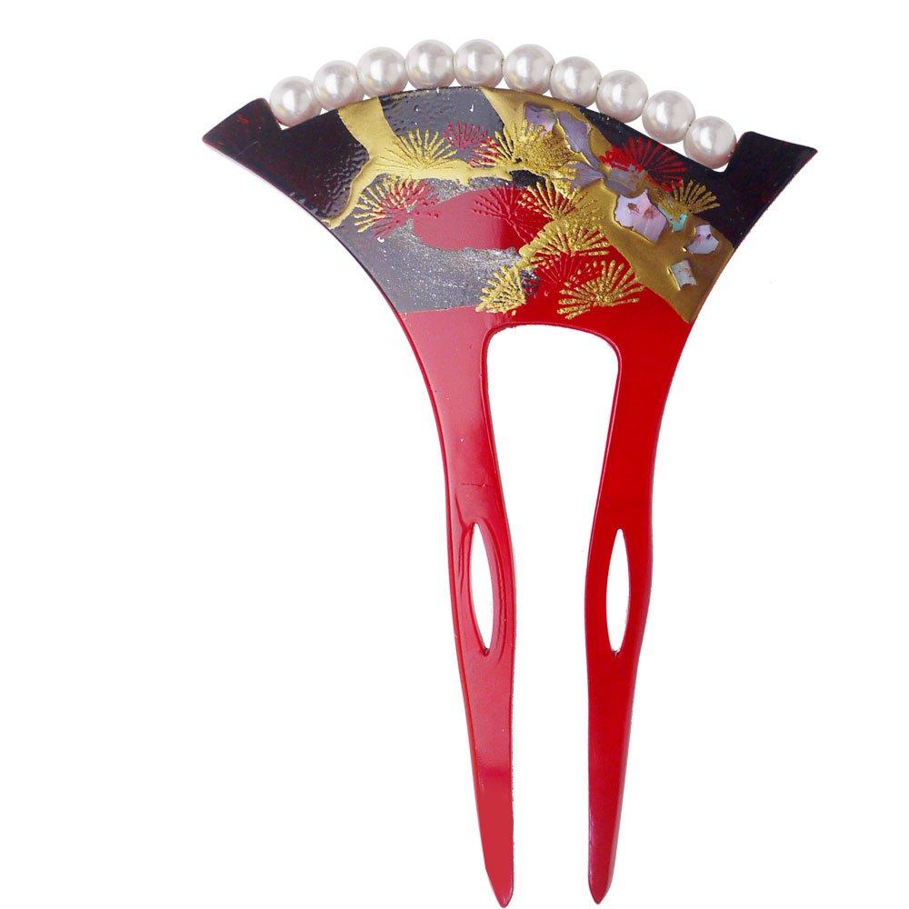 

Красивая двухзубцовая заколка для волос, украшенная жемчугом и золотом (WK2-4)