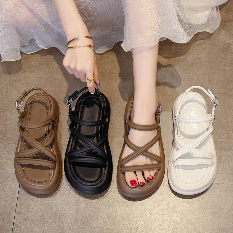 Plateau Römersandalen Damen 2024 Frühling und Sommer Neu Bequem Vielseitig Plateau Lässig Retro Nicht Müder Fuß Strandschuhe