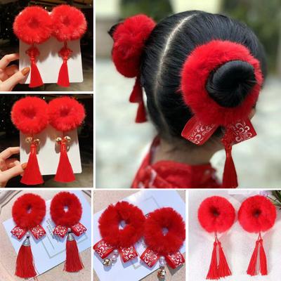 Hair Scrunchies Red Gifts High Elasticity Adorable Chinese New Year Kids Hair Ties