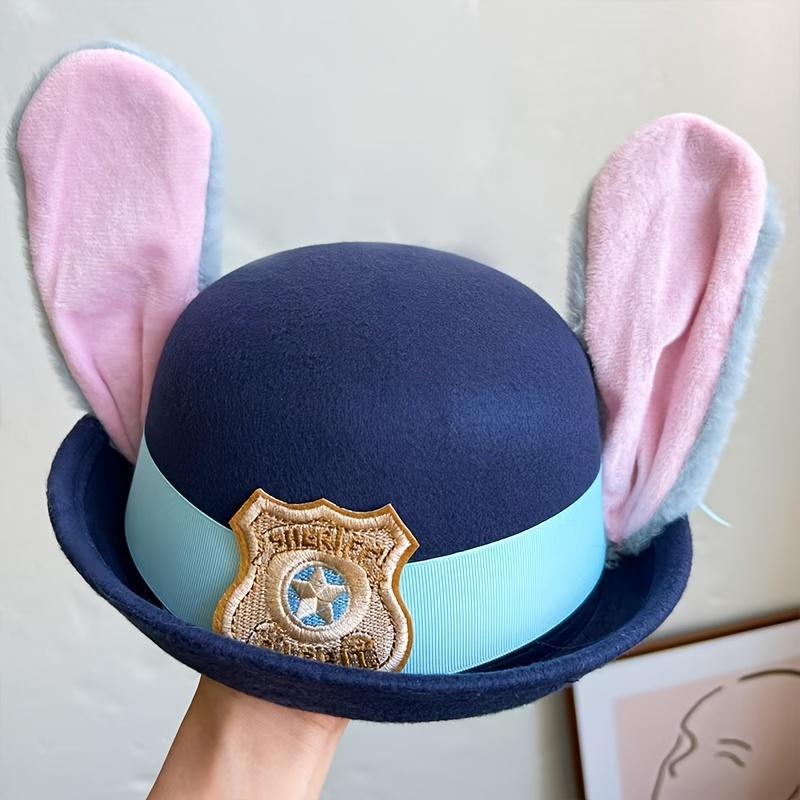 Disney Zootopia Bunny Police Hat Cartoon Top Hat with Bunny Ears Hair Clip Cute Sweet Gift Girl Party Hat