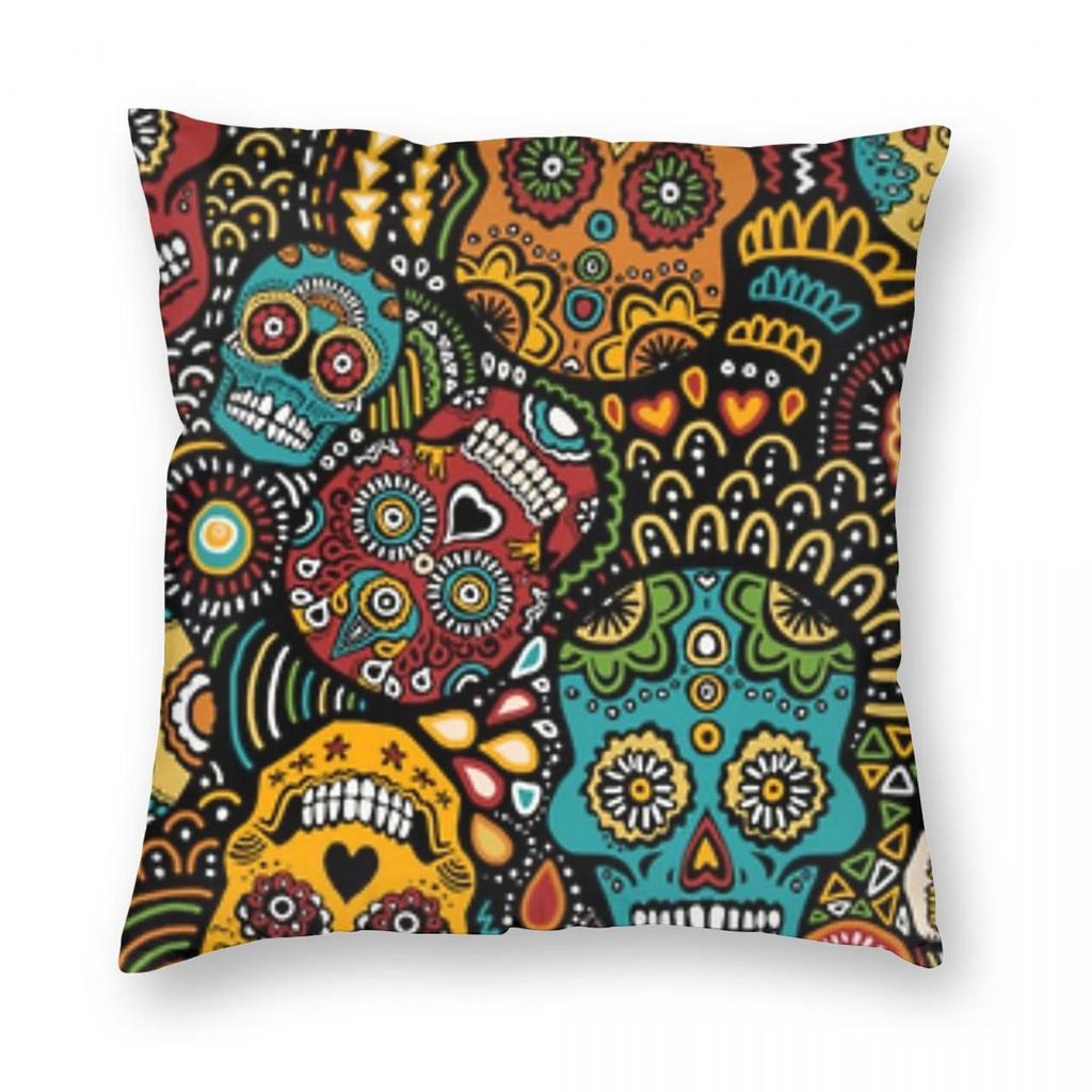 Calaveras Sugar Skull Square Pillowcase Pillow Cover Polyester Cushion Decor Comfort Throw Pillow for Home Car
