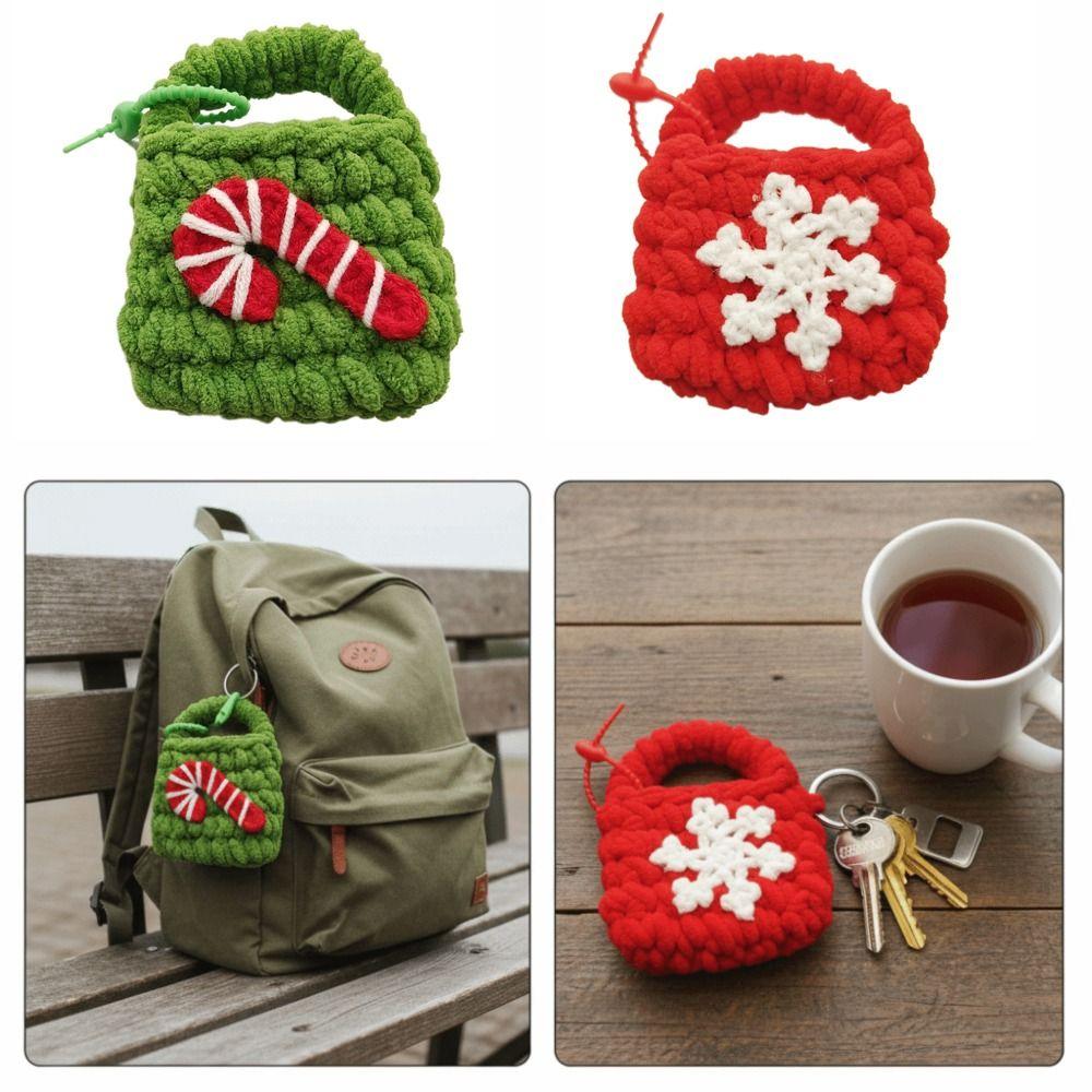 Mini Christmas Keychain Material Hand Knitting Hand-woven Yarn Bag Snowflake Pattern Cartoon Santa Coin Purse Snowflake Pattern