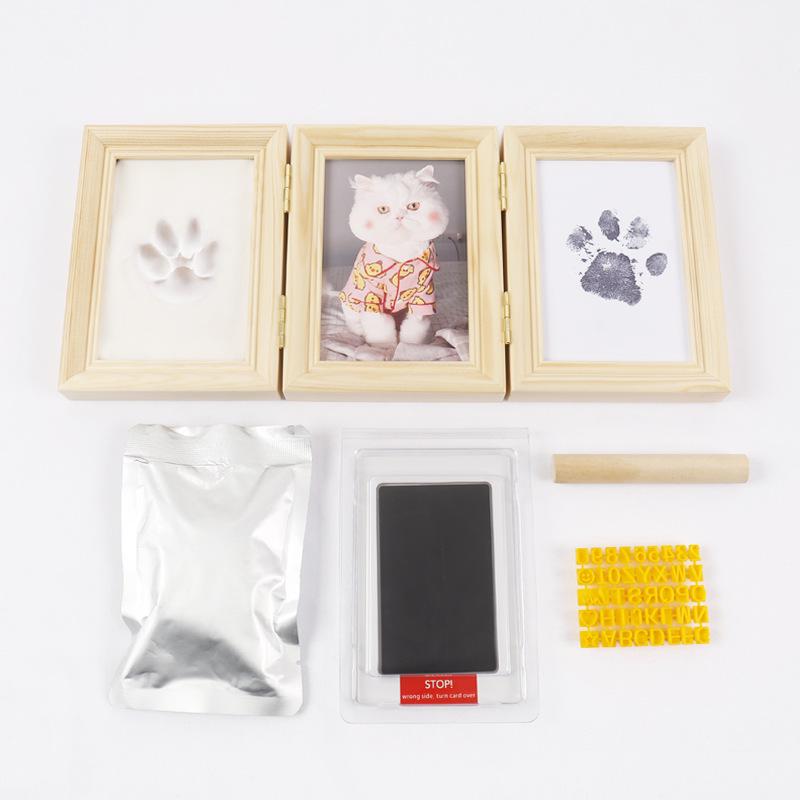 Pet Paw Print DIY Photo Frame with Handprint Clay for Cats & Dogs - Creative Souvenir Ornament