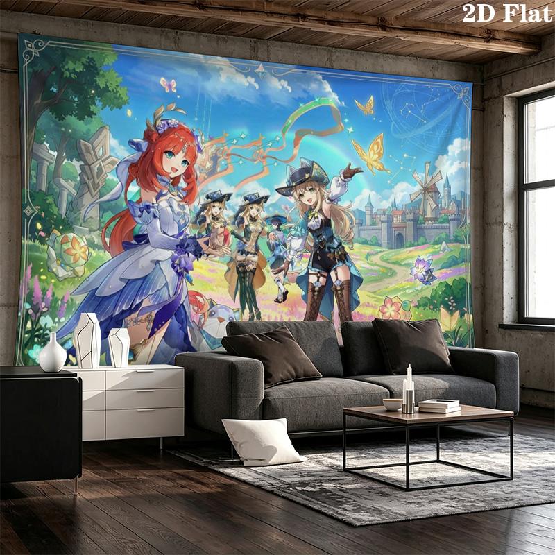Genshin Impact Poster Wall Tapestry Aesthetic Wall Hanging Printed Fabric Blanket Decorative Tapestries for Bedroom Living Room Home Decor