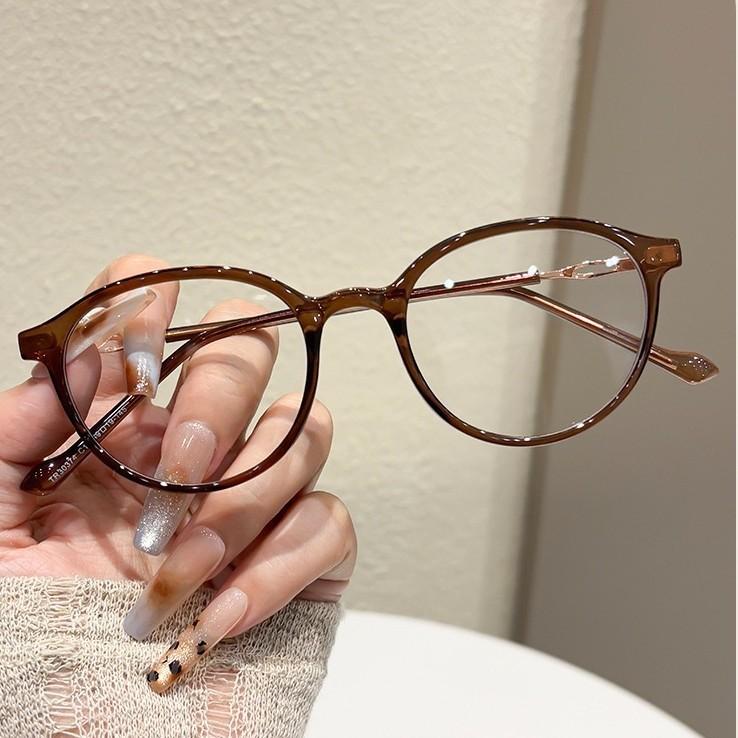Oval small frame cold tea myopia glasses female plain artifact Internet celebrity thin anti-blue flat mirror