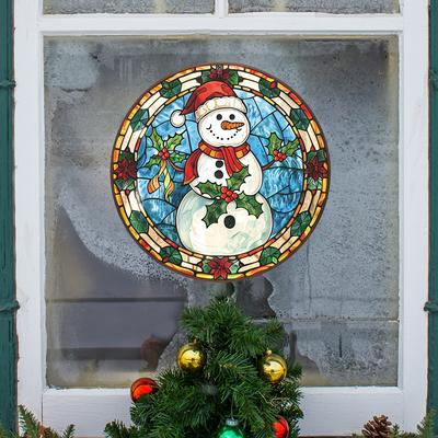 Fun-f217 Round Cartoon Christmas Snowman Christmas Hat Glass Windows and Doors Beautify Decorative Window Stickers
