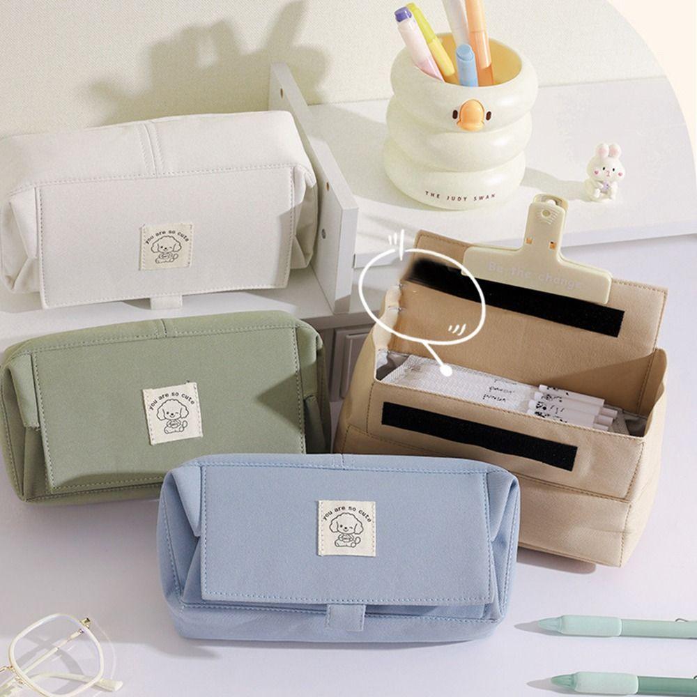 Puppy Pattern Pen Bag Canvas Flip Pen Pouch Cute Pencil Case  Student Supplies