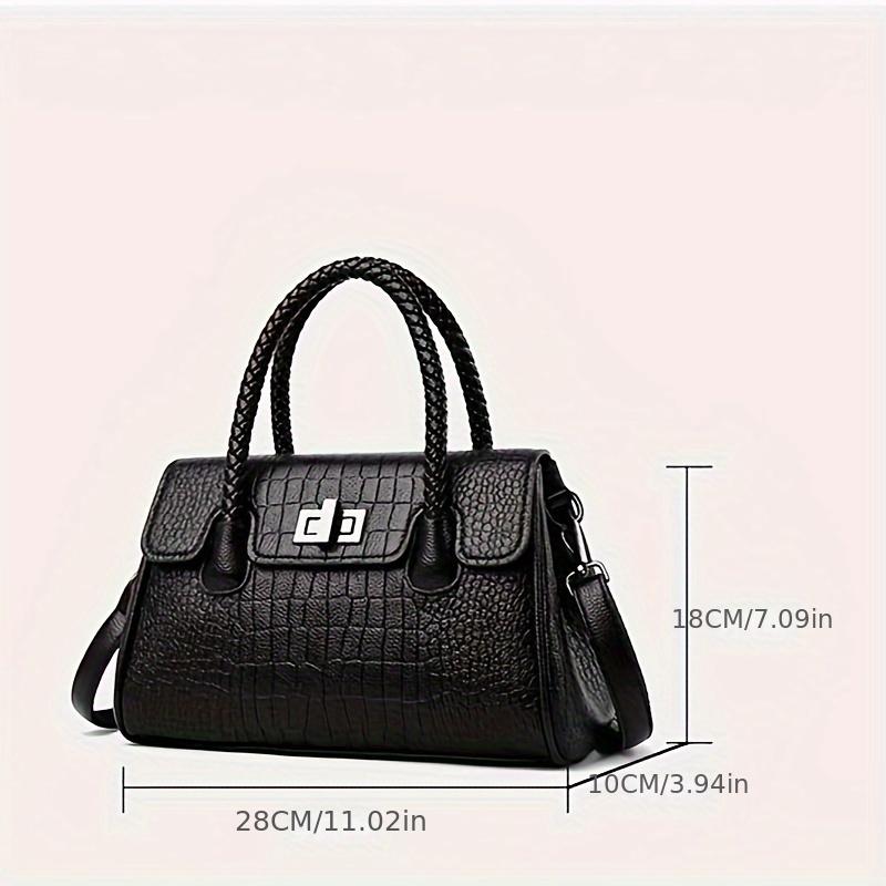 Handtasche mit Krokodilmuster, Umhängetasche aus echtem Leder, Damen-Geldbörse mit Klappe und geflochtenem Griff