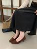 2025 new old money style workplace high heels suede one-pedal ladyshoes women's square head shallow mouth single shoes