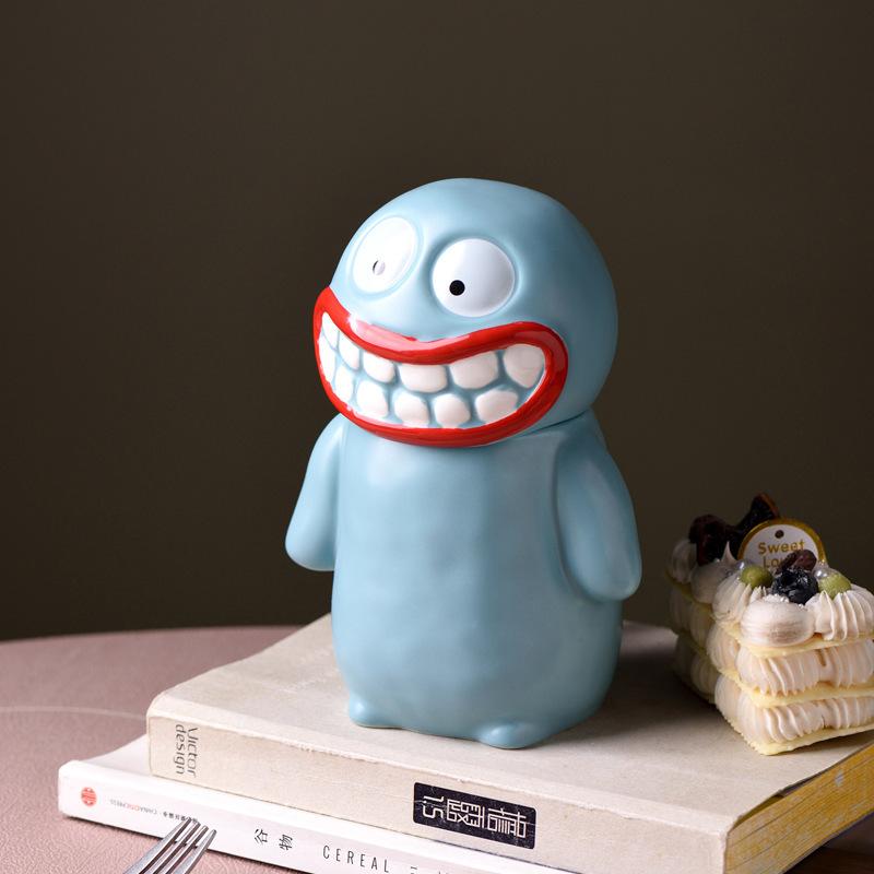 

Creative funny grin weird laugh creative mug ceramic cup office coffee cup milk cup cute cute 301-400ml синій