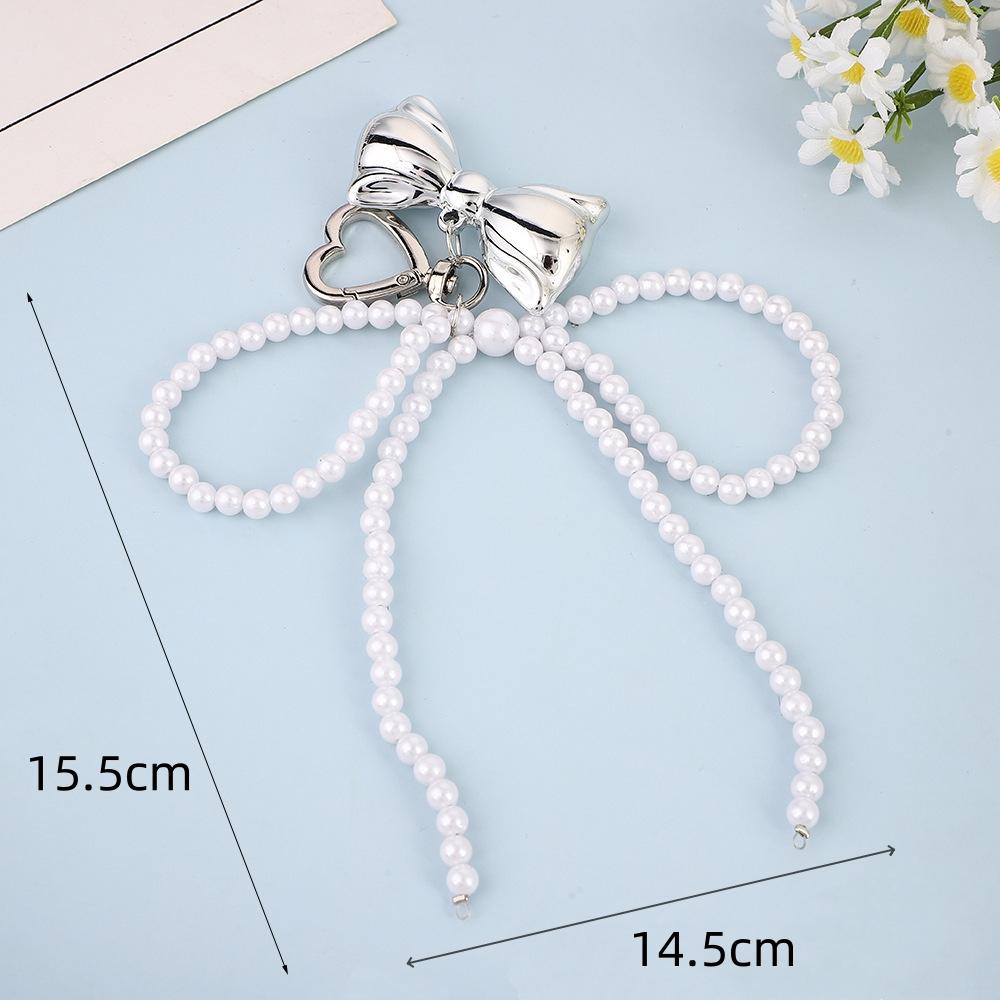 Y2K Korean Imitation Pearl Beaded Bowknot Keychain for Women Girls Bow Pendant Bag Decoration Accessories