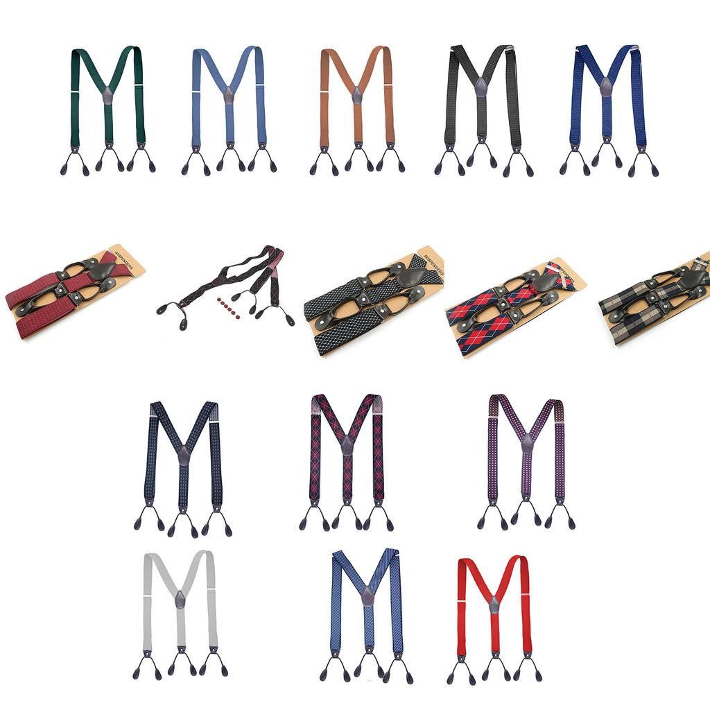 Stylish Classical Suspenders Adjustable Suspenders Elastic Chain Button End Dark Elastic Belt for Wedding Business Wear