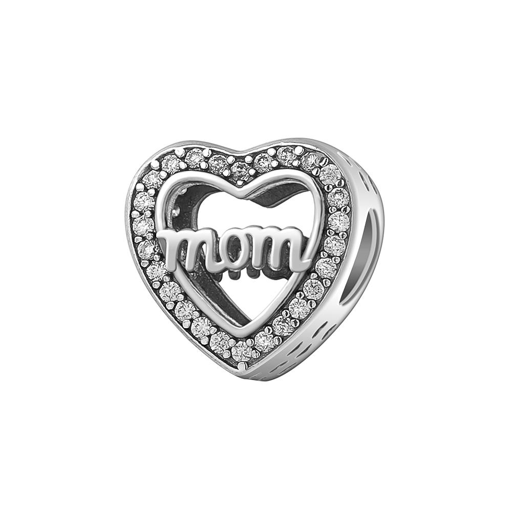 Originální stříbrný přívěsek ve tvaru srdce pro rodinu, mámu, sestru, korálky, přívěsek na náramek, pro ženy, DIY šperky, dárek