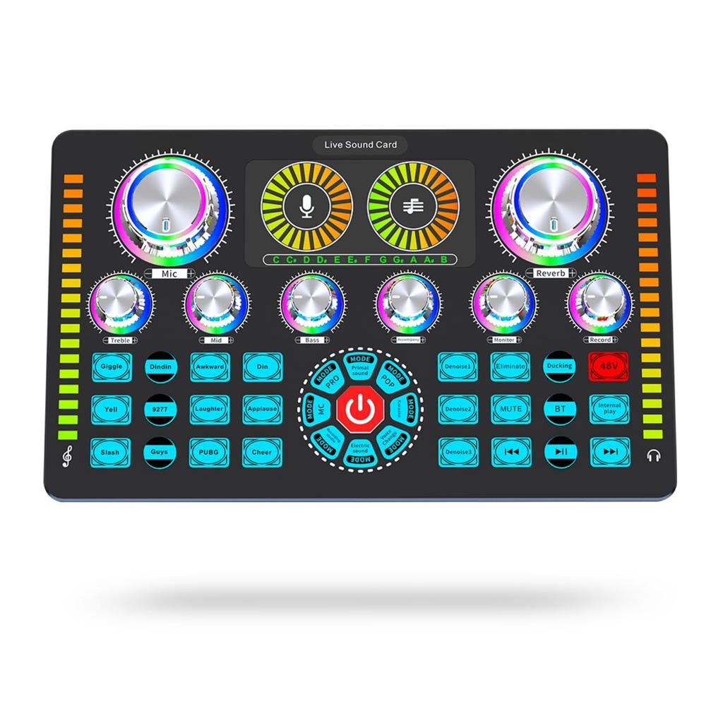 BONKYO Audio Interface Karaoke Q7 Live Sound Card with Voice Changer and Audio Bluetooth Wireless Stream and Live Broadcast Support Male/Female Mixer,