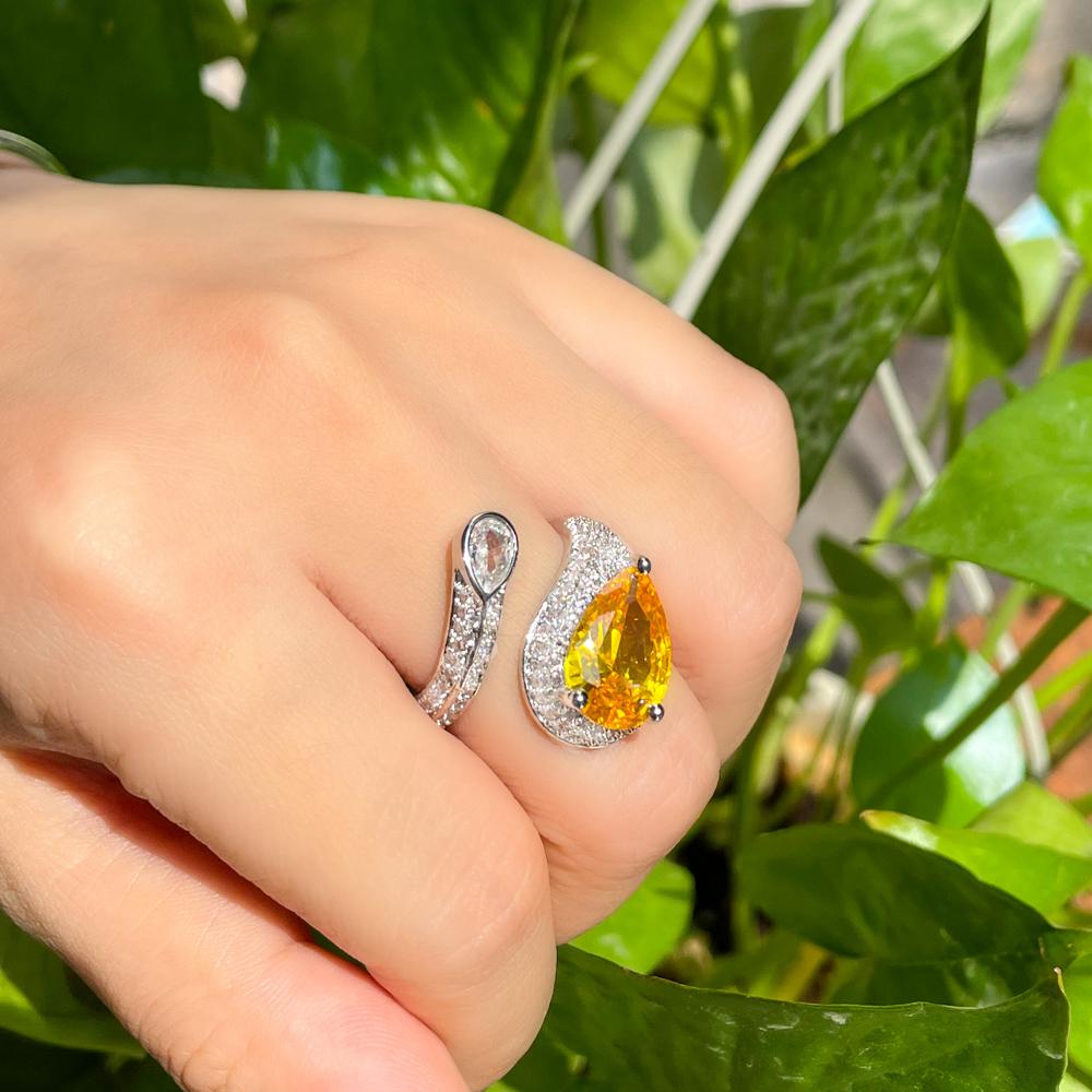 CMM Jewelry Damen-Ring im europäischen Stil mit großem Zirkonia und geometrischem Muster