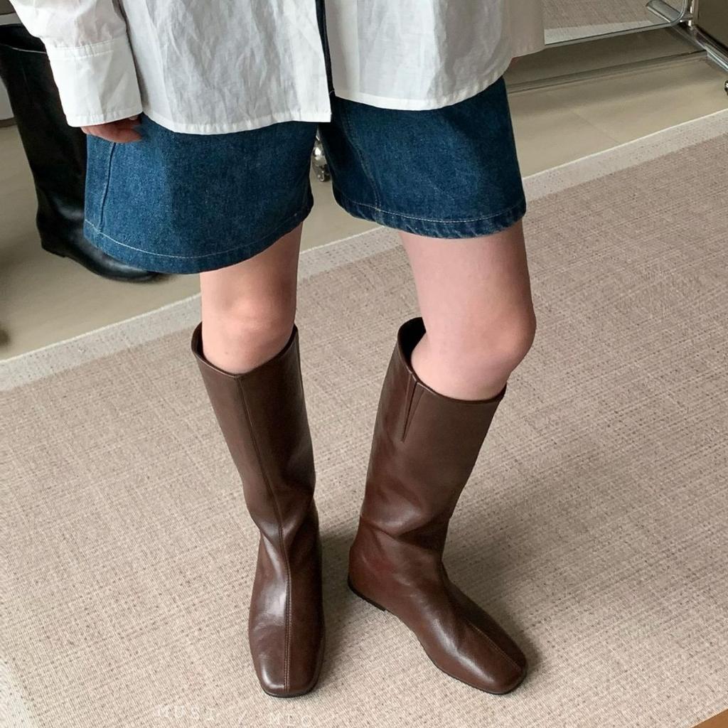 2025 European and American Style Fashionable and Simple Long Boots Versatile Winter Women's Boots Medium Heel Wedge Inner Height Increase Wide Tube Hi