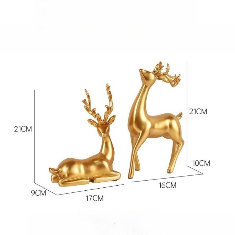 Golden Elk Set of Soft Decor Luxury Style Home Decoration Artwork TV Cabinet and Bookcase Elk Decorative Piece