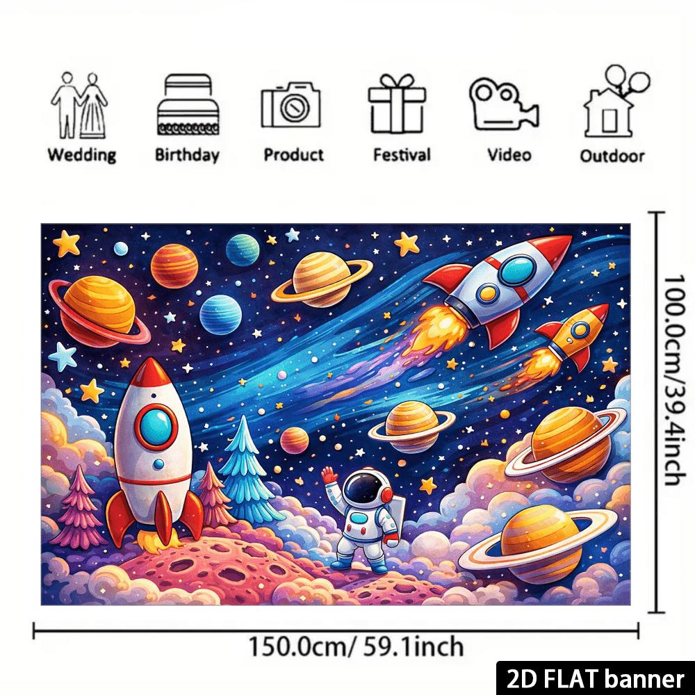 The 2D Flat Cartoon Space Backdrop Fabric Is Made of High-quality Polyester Material