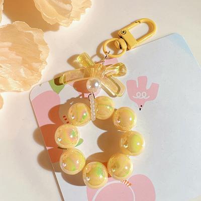 Candy Bows Lanyard Anti-Lost Beaded Bracelet For Mobile Phone Case Wrist Strap Car Keychain Cute Phone Charm