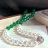 High Quality Natural Chalcedony Strong Light Artificial Crystal Pearl Necklace Collarbone Chain Sweater Chain