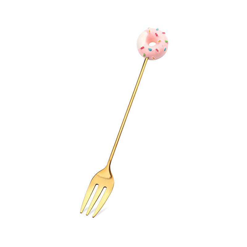 Cute Stainless Steel Donut Shaped Spoon Fork Ice Cream Cake Dessert Spoons Coffee Stirring Spoon Candy Cartoon Teaspoon