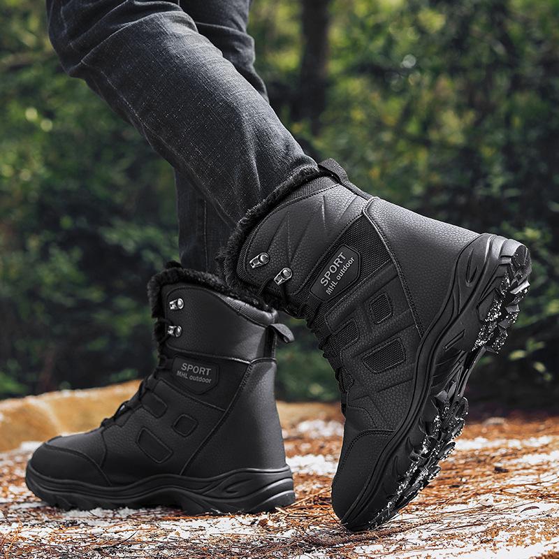 Men's velvet thickened long tube outdoor snow boots winter sports mountaineering thick-soled warm men's cotton shoes