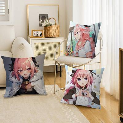 AAstolfo Pink Cute Anime Girl Pillow Cushion Cover Pillowcase Living Room Sofa Home Decor Customized