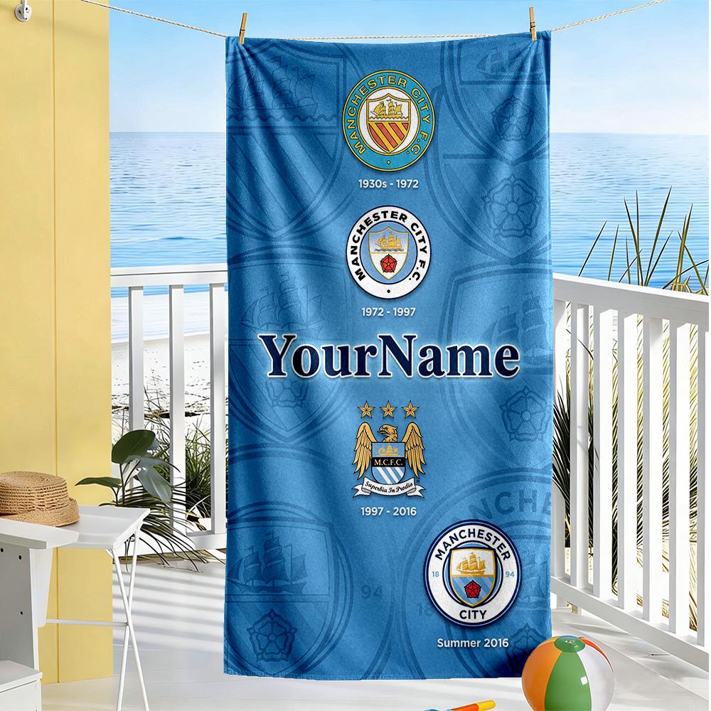 Manchester City Personalized Text Beach Towel Soft Durable Quick-Dry