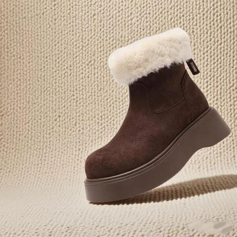 

Модные винтажные ботинки на платформе, женские флисовые, 2025, зима, новые, теплые, нескользящие ботильоны 40 коричневый