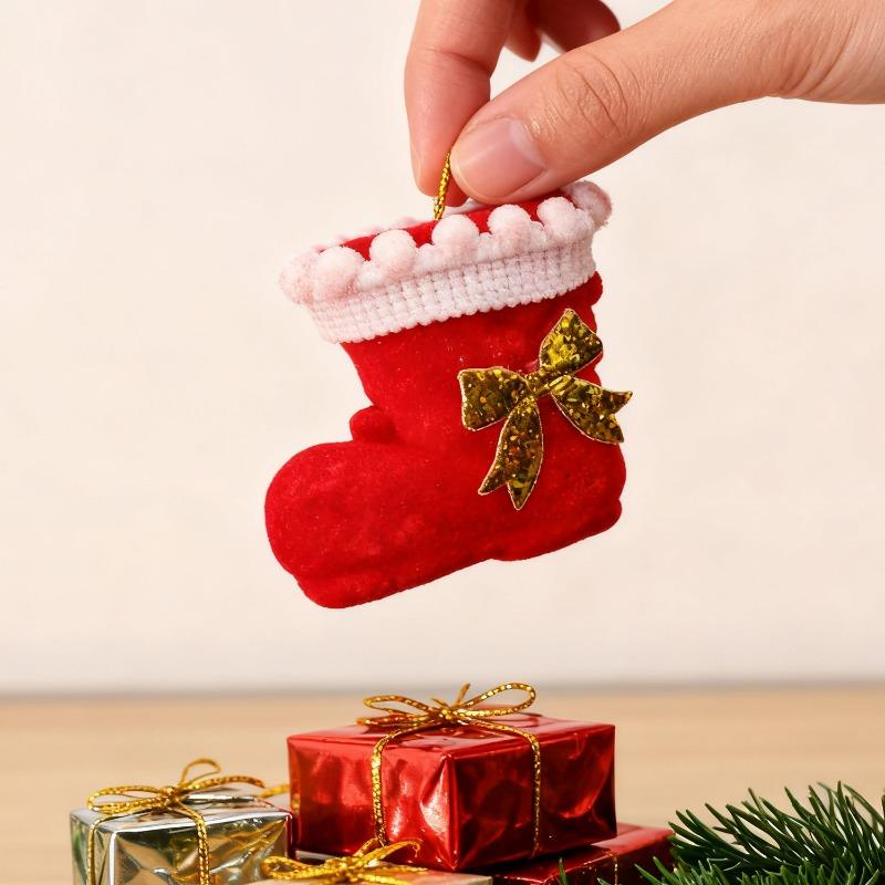 4-32pcs Creative Christmas Boot Hanging Pendant Gold Santa Claus Bow Stocking Party Xmas Tree Red Socks Drop Ornaments Supplies