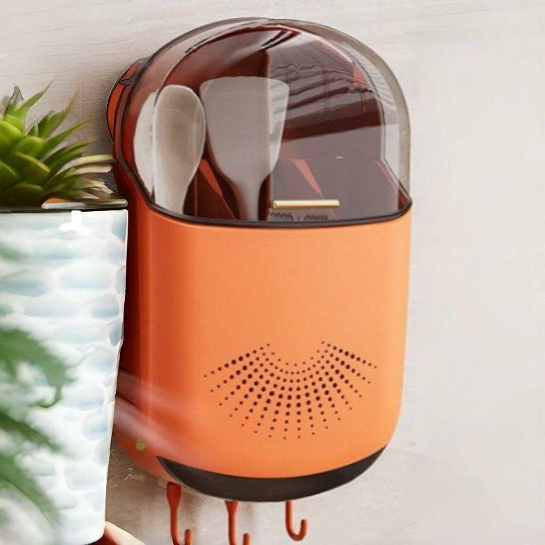 Punch-Free Wall-Mounted Chopstick and Spoon Holder - Plastic Drainage Kitchen Storage Rack