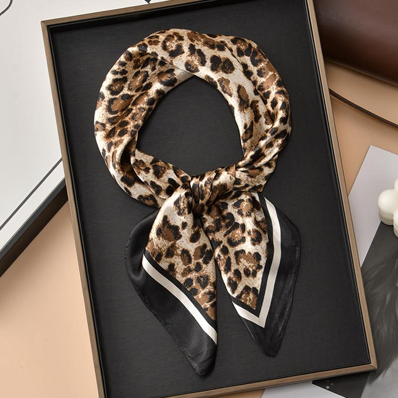 60Cm Leopard Print Kerchief Hair Scarf For Women Silk Satin Headband Hijab Scarfs Female Square Neck Scarves For Ladies