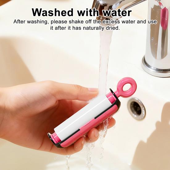 2-in-1 Lint Roller Cat Shape Portable Lint Remover with Hanging Ring Washable Reusable Sticky Roller Fabric Shaver