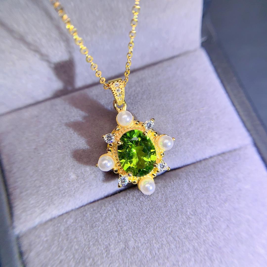 New Design 925 Sterling Silver Natural Peridot Pendant Fashionable Gift for Women Gold Plated OEM/ODM золотой