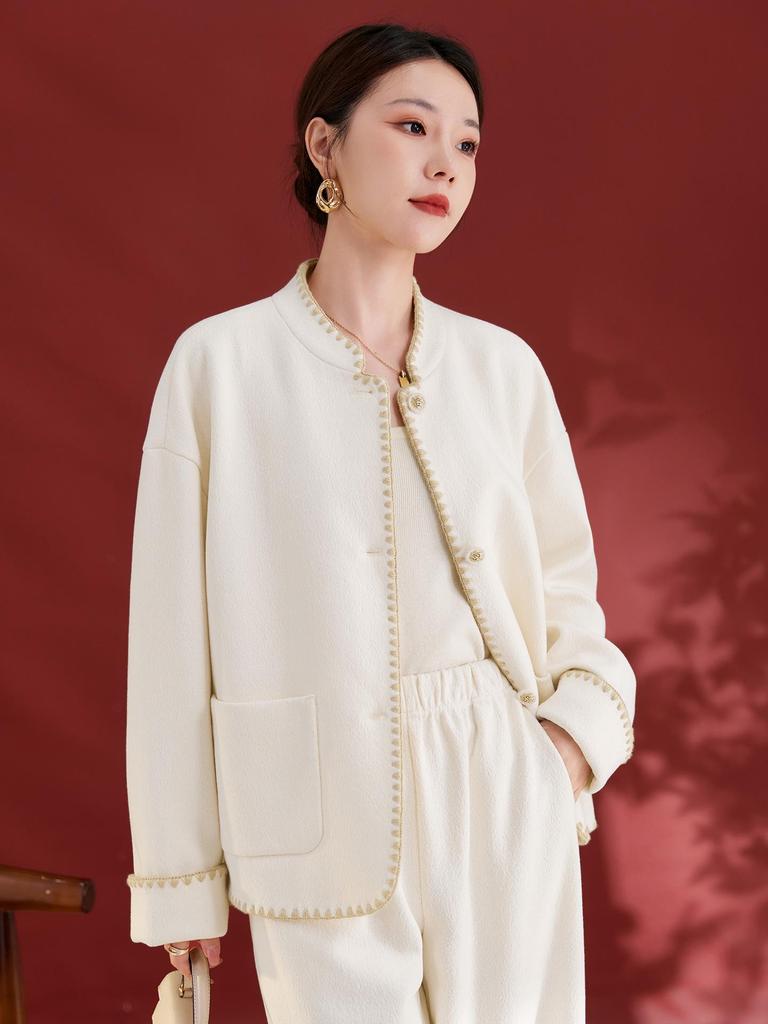 Sijiqing Autumn/Winter Wool Blend Acetate Coat - Gentle Korean Daily High-End Women's Top
