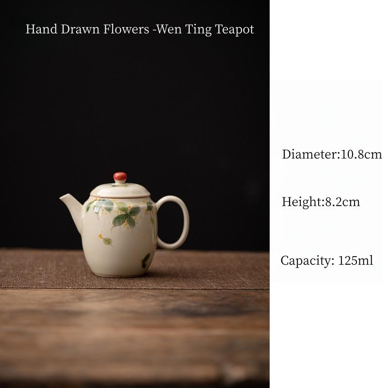 Hand Drawn Beautiful Peach Flowers Teapot Tea Maker Tea Kettle Tea Ceremony Lady Tea Set Kungfu Tea Set Single Pot Tea Brewing