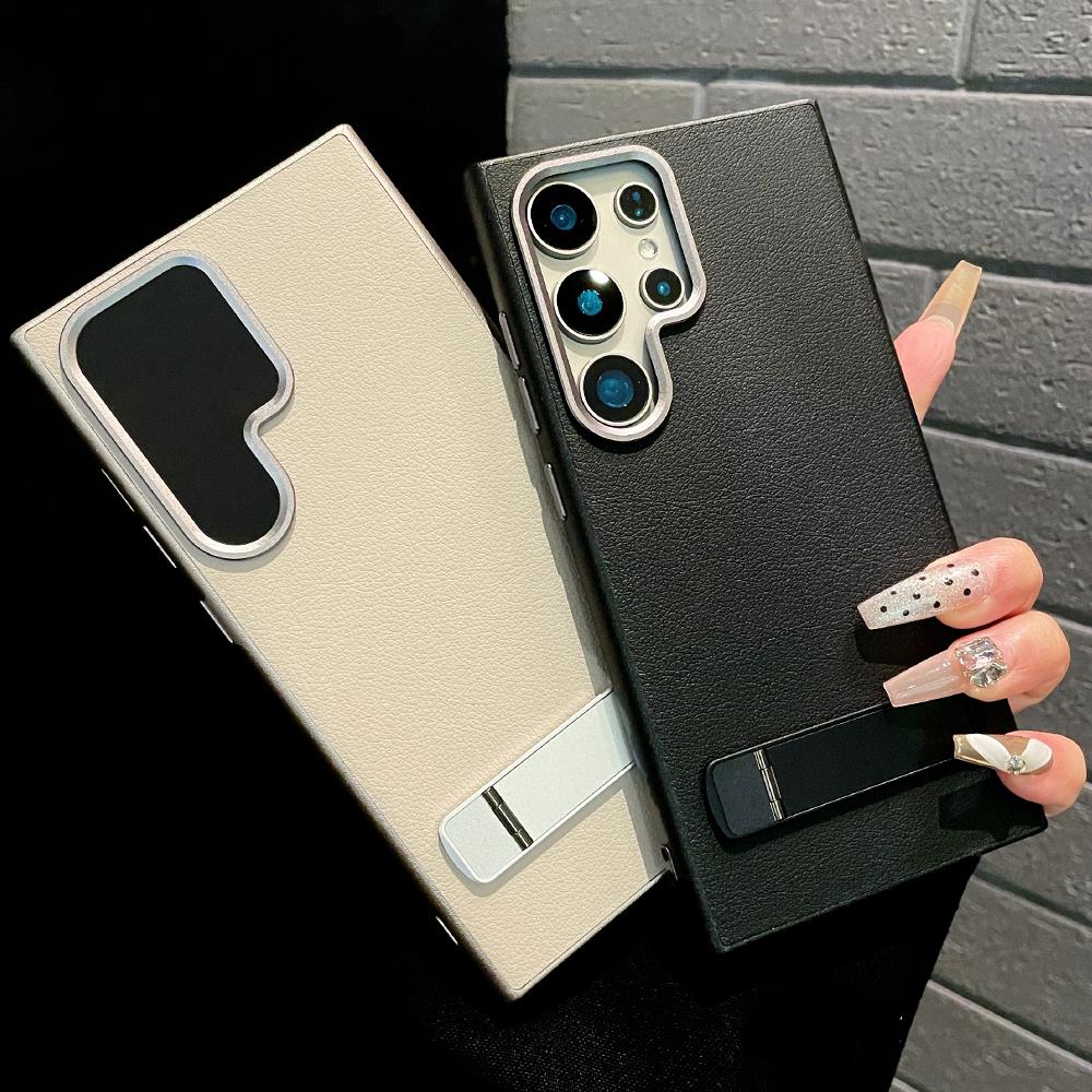 Luxury Matte Leather Fold Stand Holder Phone Case For Samsung Galaxy S24 Ultra S23 S22 Shockproof Bumper Protection Hard Cover