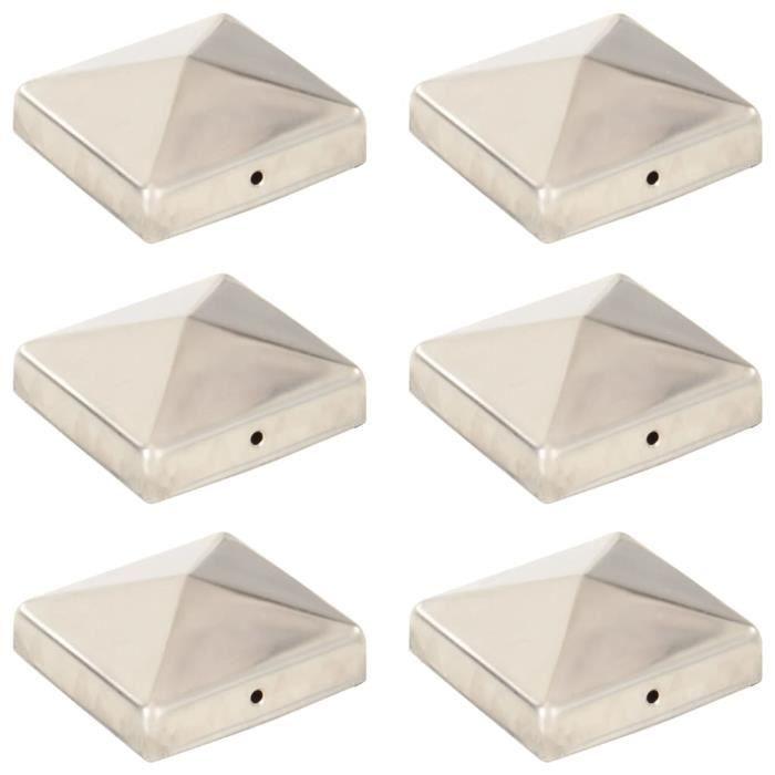 VidaXL Bouchons de poteau de clôture pyramidaux 6 pcs Inox 81x81 mm