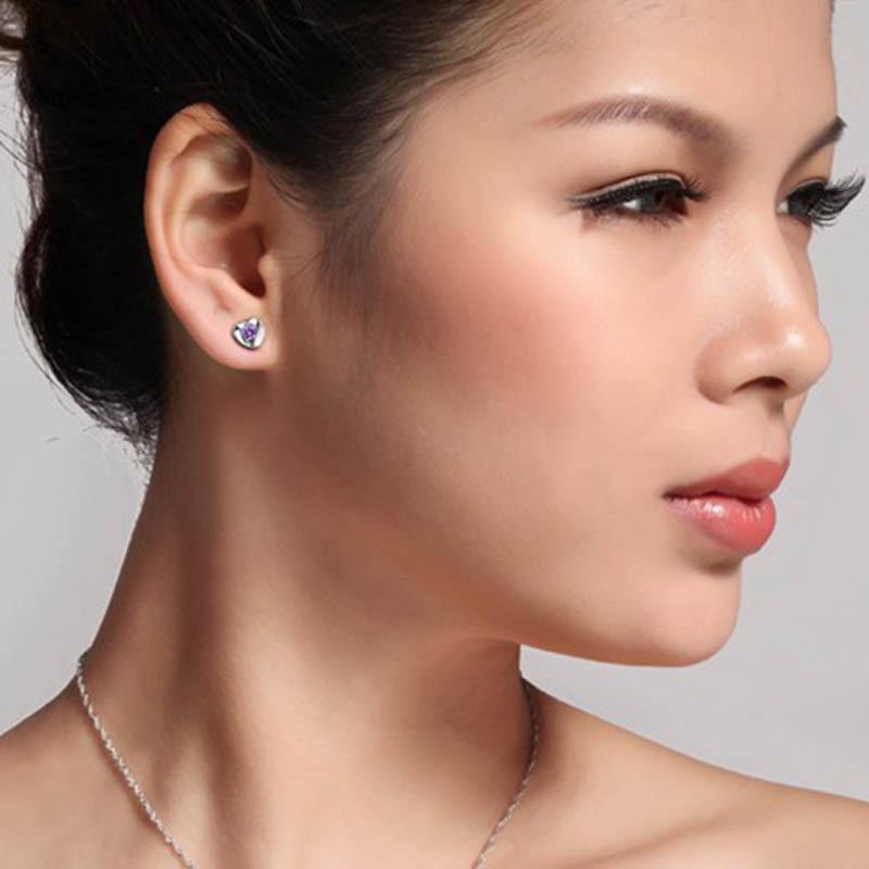 Korean Style Heart Stud Earrings and Ear Cuffs for Women - Imitation Silver Jewelry Gift