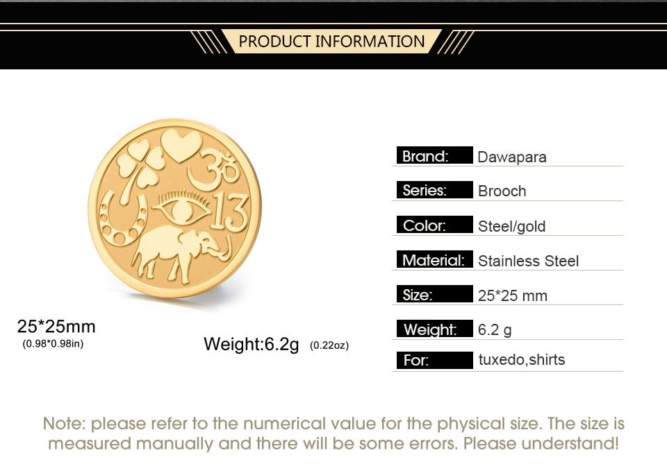 Dawapara Good Luck Symbols Brooch Elephant Clover Hoeseshoes Evil Eye Religious Spiritual Amulet Stainless Steel Lapel Pins