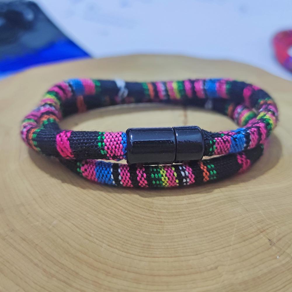 Men's Ethnic Fabric Magnetic Buckle Bracelet - Available in Various Colors
