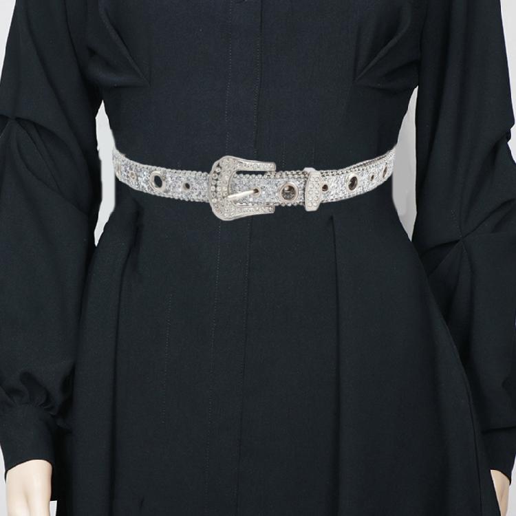 Shinning Rhinestone Buckle Belt Woman Punk Girls Locomotive Belt for Jeans Skirt