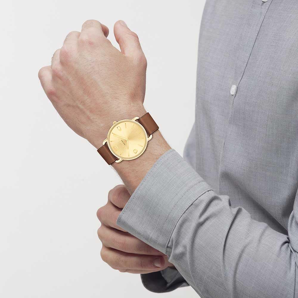 Coach Elliot Gold Brown Leather 14602646 Men's Watch, Dial, Strap, (Official Import)