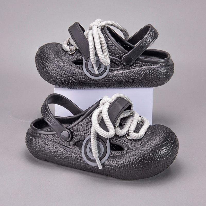 

Дырявые туфли новая летняя мода мужские и женские носят панк-сандалии два носят наушники пляжные тапочки 44/45 [Standard Size] чёрный