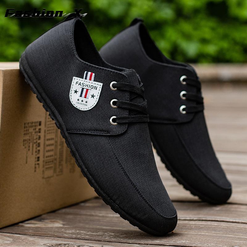 Men's Casual Shoes Light Men Canvas Shoes Metal Man Driving Shoes Solid Lace-up Male Sneakers